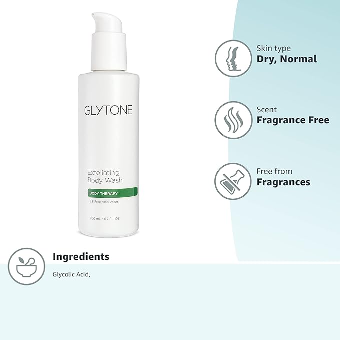 Glycolic Acid Body Wash – Exfoliating & Moisturizing Body Wash for Dry Skin, Reduce Keratosis Pilaris – Fragrance-Free Exfoliator with Glycolic Acid for Rough & Bumpy Skin, 6.7 Fl Oz