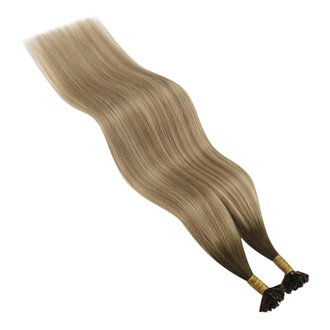 YoungSee U Tip Hair Extensions Balayage Keratin Tip Hair Extensions Balayage 24 Inch Long Utip Extensions Dark Brown Ombre Brown with Blonde U Tips Hair Extensions Real Human Hair for Women 50s/50g