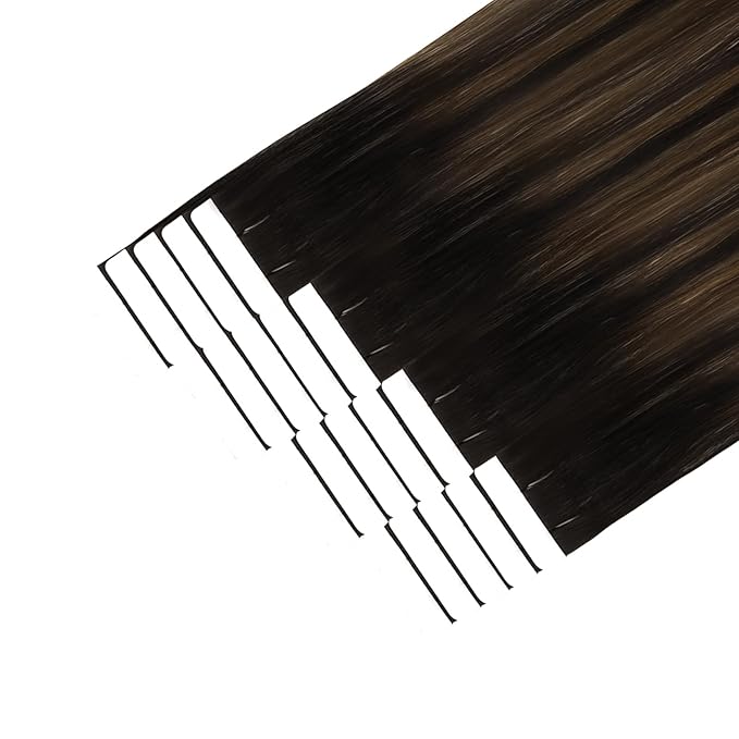 YoungSee Tape in Hair Extensions Real Human Hair Brown Tape Hair Extensions Balayage Dark Brown with Medium Brown Tapein Hair Extensions Real Human Hair Long Hair Extensions 24In 20pcs 50g