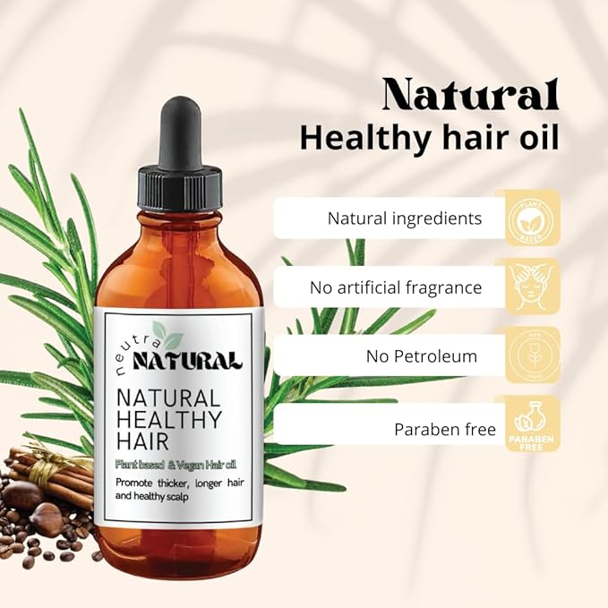 2Oz Plant Based Natural Ingredients hair Oil - TikTok Rosemary Oil for Hair oil with Coffee, Castor and Tea Tree Extract Hair Oli.