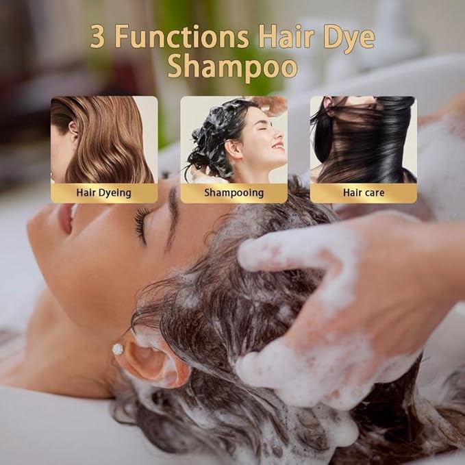 Hair Dye Shampoo 3 in 1, Instant Herb Ingrident Hair Dye to Cover Gray Hair, Long-lasting & Natual, Chestnut Brown, 400 ML