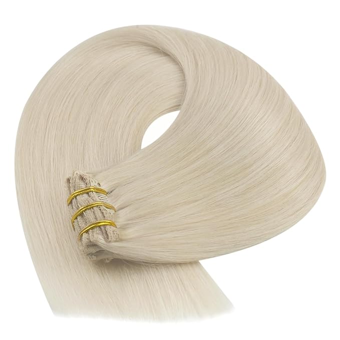 YoungSee 135G Clip in Hair Extensions Blonde Clip in Human Hair Extension Platinum Blonde Thick End Full Head Real Human Hair Extensions 7Pcs 16Inch