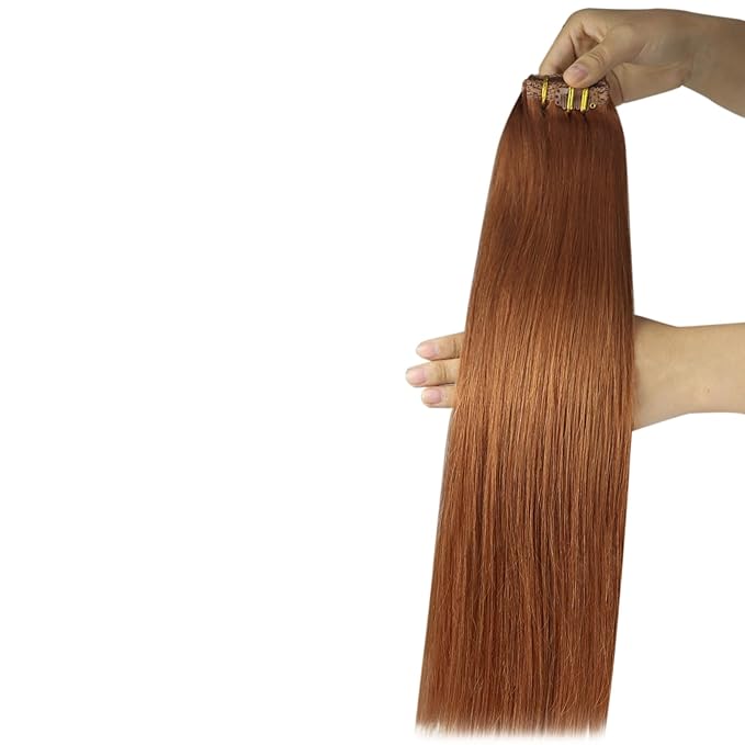 YoungSee Clip in Human Hair Extension Copper Clip in Real Hair Extension Copper Real Human Hair Extensions Clip ins Copper Hair Extensions Real Human Hair for Women 14Inch 7Pcs 120g