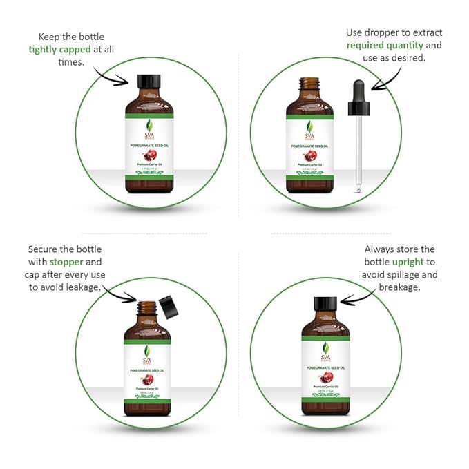 SVA Pomegranate Seed Organic - 4 Fl Oz – 100% Natural Cold Pressed Organic Pomegranate Oil - for Face, Skin Care, Hair Care, Scalp Massage & Body Massage – Carrier Oil with Dropper