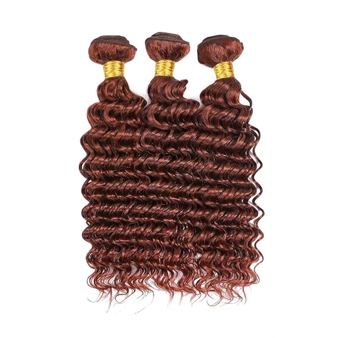 Red Brown Deep Wave Bundles Color 33 Deep Curly Wave Human Hair Bundles 8a Grade Brazilian Human Hair Soft and Silky for Women 12 14 16 Inch