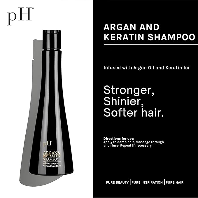pH PURE HAIR Argan & Keratin Shampoo Hair Mask & Elixir Color Protecting - Hydrating Nourishing Formula for Deep Cleansing Heat Protection Soft & Silky Hair - Sulfate Free (8.45+8.45+3.38 Fl Oz)