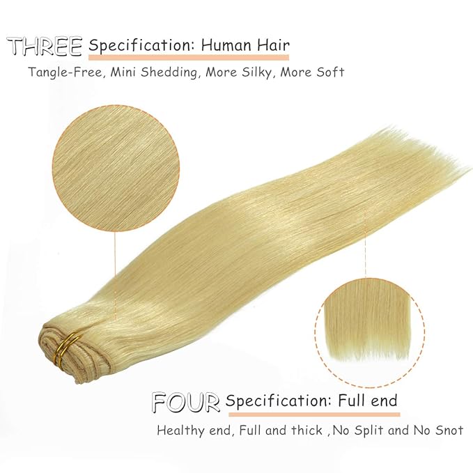 Caliee Hair Extensions Human Hair Bleach Blonde Color Silky Straight Clip in Extensions Invisible Double Weft for Women Full Head Seamless Hair Extensions 120g 16inch