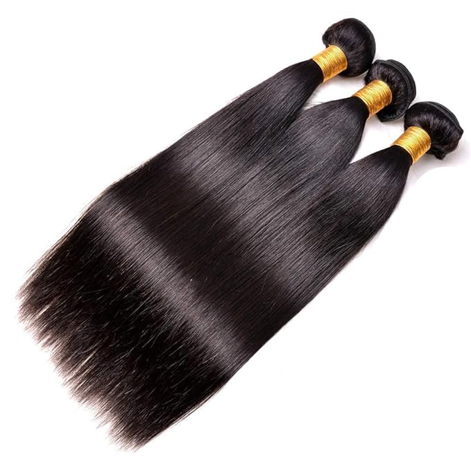 Human Hair Bundles Color #1B Straight Human Hair Bundles Brazilian Grade 8A Virgin Hair Extensions 22 24 26 Inch Natural Black Straight Hair Weave