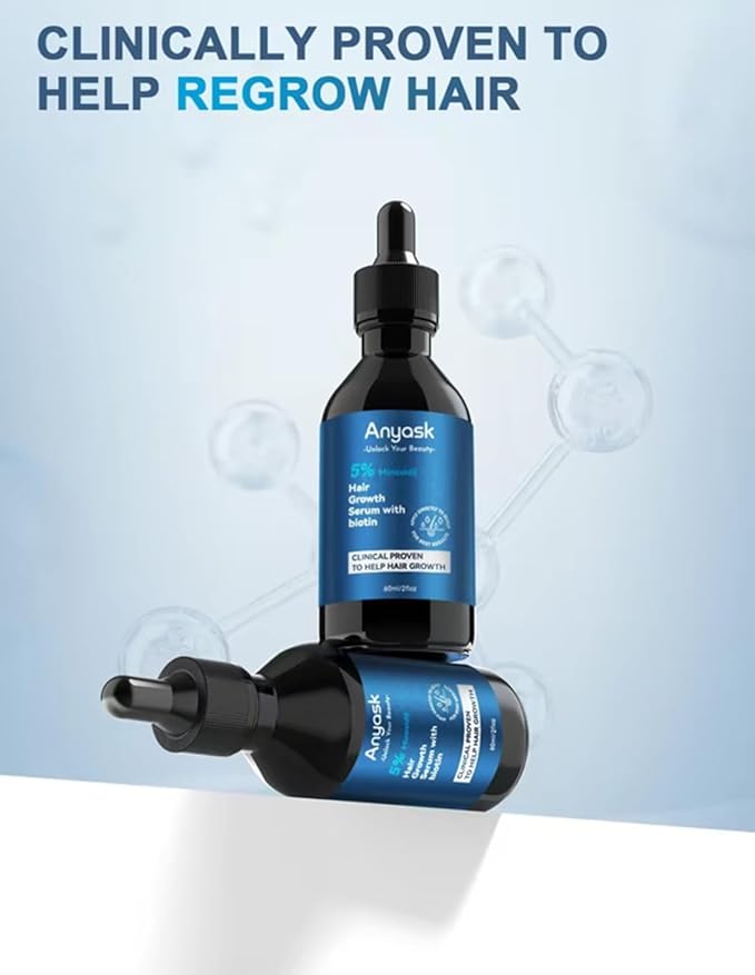 Anyash 5% Minoxidil Hair Growth Oil For Men and Women, Biotin Infused Serum For Hair Regrowth and Thinning, Natural Treatment for Thicker, Longer, Fuller, Healthier Hair, 60ml