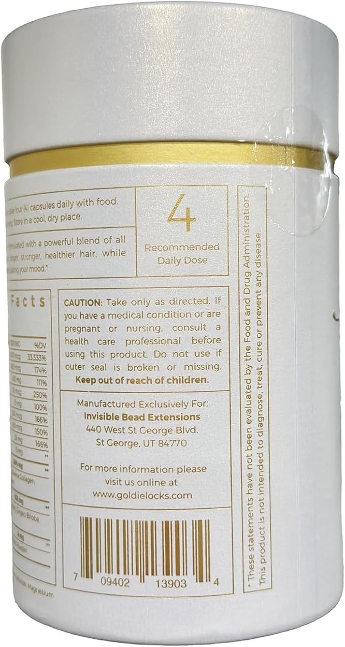 Goldie Locks Hair Growth Supplements Original Formula Refill, Hair Supplements for Stronger & Healthier Locks, Vitamins That Enhance Hair, Skin, and Nails, 120 Count