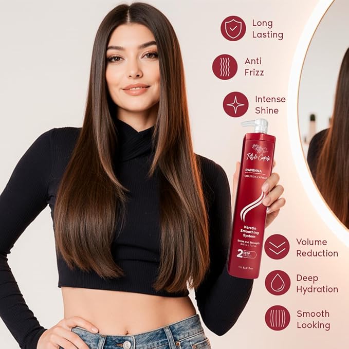 Ravenna Professional Keratin Hair B-tox -Cirugia Capilar para el Cabello, Smoothing, B-tox Hair Treatment, Celulas Madres Para el Cabello-Straightener System 3x1L 105.8oz