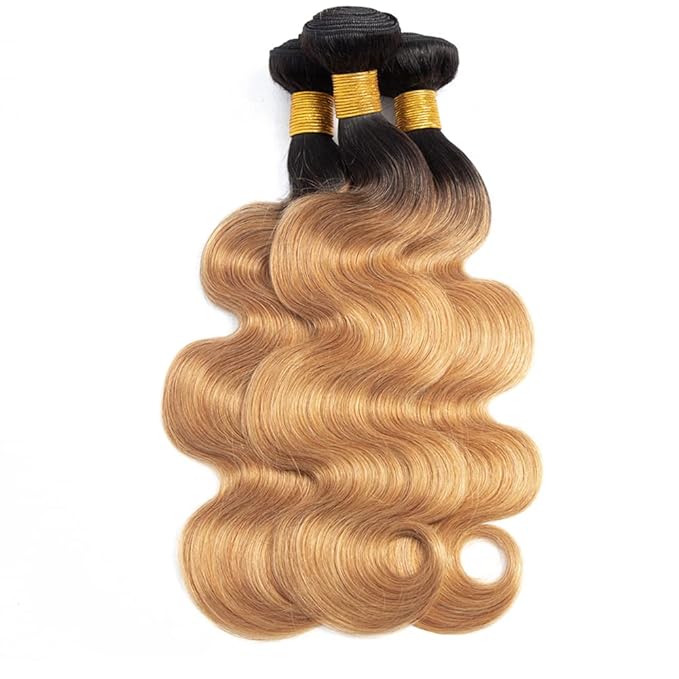30 32 34 Inch Ombre Human Hair Bundles 1B27 Body Wave Bundles Niegmeag Virgin Soft and Silky Remy Hair Extensions Double Weft Honey Blonde Bundle Hair Weave