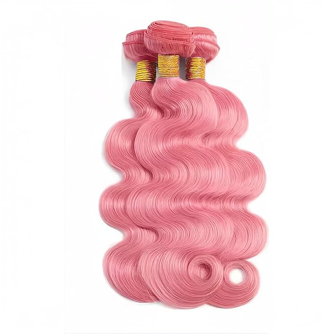 Pink Body Wave Bundles Pure Pink Human Hair Bundles Grade 8A Brazilian Virgin Remy Hair Extensions 20 22 24 Inch Double Weft Hair Weave 300g