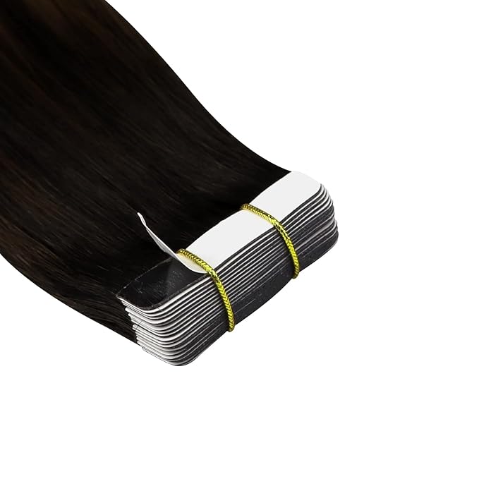 YoungSee Tape in Hair Extensions Real Human Hair Brown Balayage Hair Extension Tape in Ombre Dark Brown Roots to Brown Tape in Hair Extensions Human Hair 14In Tape On Hair Extensions Natural 20pcs 50g