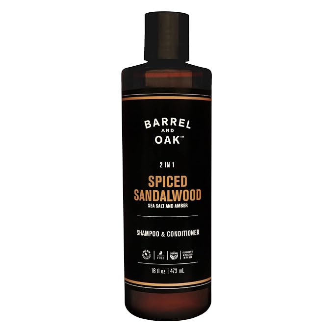 Barrel and Oak - Shampoo & Conditioner Set, Moisturizing Shampoo/Conditioner Set for Men, Fragrant Amber Scent, Made with Hydrating Argan Oil, Certified Organic (Spiced Sandalwood, 16oz)