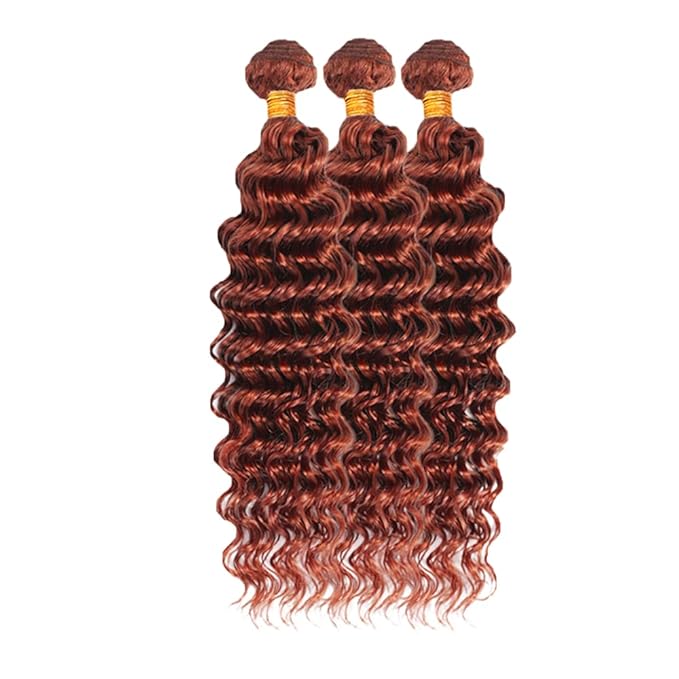 28 28 28 Inch Copper Red Human Hair Bundles Auburn Deep Wave Bundles Huxowax Virgin Soft And Silky Remy Hair Extensions Color 33 Deep Wave Bundle 300g