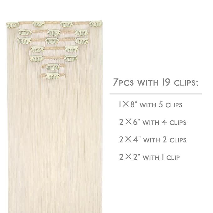 WENNALIFE Clip in Hair Extensions, 20 Inch 120g 7pcs Real Human Hair, White Blonde Remy Hair Extensions Clip Ins Double Weft