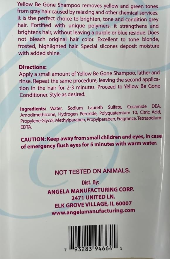 Yellow Be Gone Shampoo 4oz/118ml (2 Pack) Clarifying Brassiness Neutralizer for Bleached, Blonde, Gray & Highlighted Hair, Restores Shine & Cool Tones, Purple Toning Formula