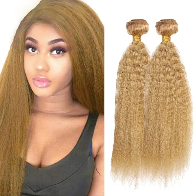 #27 Blonde Bundles Human Hair Yaki Straight Bundles 26 28 Inch Unprocessed Brazilian Virgin Hair Weave 2 Bundle Honey Blonde Human Hair Extensions