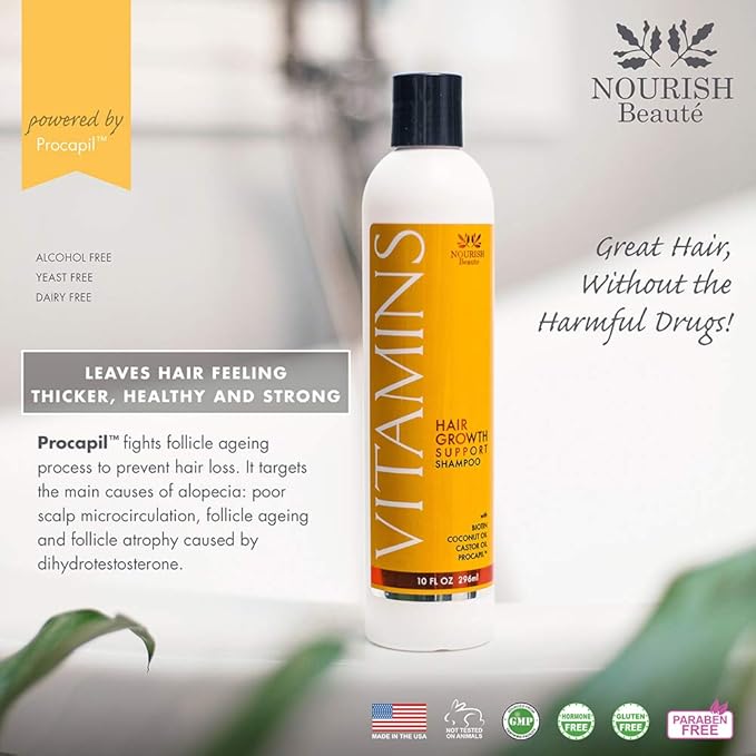 NOURISH Beaute Vitamins Shampoo for Hair Loss that Promotes Hair Regrowth, Volume and Thickening with Biotin, DHT Blockers, Antioxidants, Oils and Extracts, For Men and Women, 10 Oz(Pack of 2)