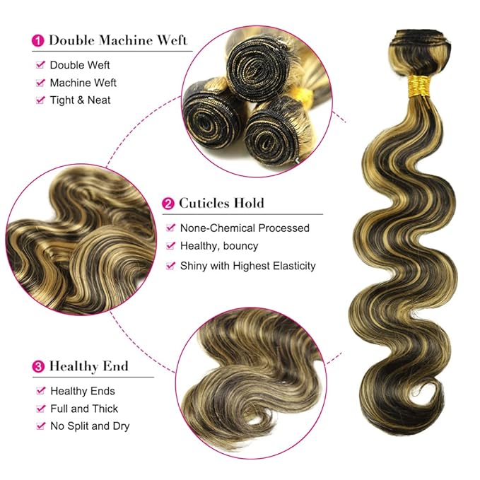 34 Inch Highlight Bundles Human Hair Blonde Bundles P1B/27 Body Wave Bundles Highlight Human Hair Bundles Honey Blonde Bundles