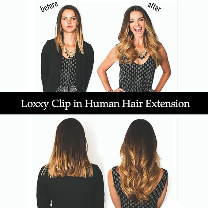 Loxxy Real Hair Extensions Clip in Human Hair Auturn Blonde Hair Clip in Extensions Double Weft Brazilian Remy Human Hair Clip ins #30 Blonde Clip in Extensions 14 Inch 7pcs 120g 16 Clips