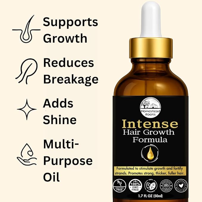 Intense Hair Growth Oil - Organic - Blend of 17 Oils (Batana, Castor & Rosemary) – Supports Thicker, Fuller Hair (1.7 oz)
