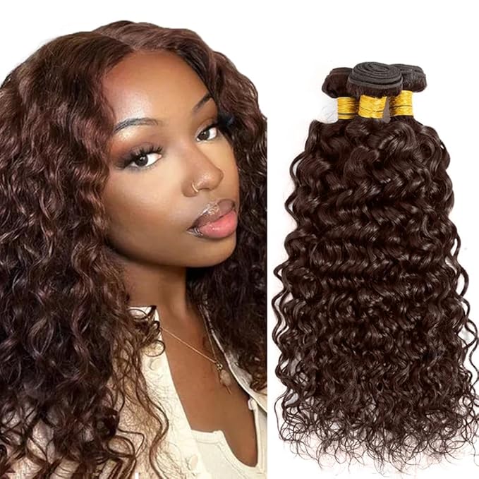 #4 Brown Bundles Human Hair Water Wave Bundles 22 22 22 Inch Human Hair Weave 3 Bundle Unprocessed Brazilian Virgin Hair Chocolate Brown Deep Curly Human Hair Extensions 50 Grams/Bundle