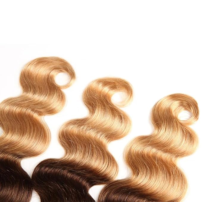 4/27 Human Hair Bundles Ombre Blonde Body Wave Bundle Niegmeag Virgin Soft and Silky Hair 3 Bundles 24 26 28 Inch Double Weft 4/27 Body Wave Bundle Hair Weave