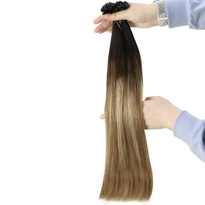 YoungSee U Tip Hair Extensions Human Hair Balayage Keratin Hair Extensions U Tip Ombre Dark Brown to Brown with Blonde K Tips Hair Extensions Silky 18In Balayage Utip Remy Hair Extensions 1g/s 50g