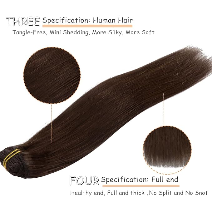 Caliee Remy Clip in Hair Extensions Human Hair 2A Light Dark Brown 140G 7PCS Hair Extensions Clip in Human Hair Silky Straight Short Thick Real Hair Extensions for Women 22Inch