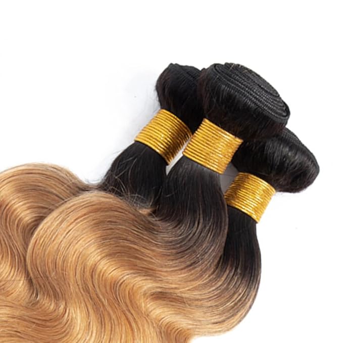30 32 34 Inch Ombre Human Hair Bundles 1B27 Body Wave Bundles Niegmeag Virgin Soft and Silky Remy Hair Extensions Double Weft Honey Blonde Bundle Hair Weave
