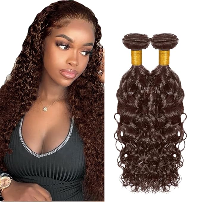 #4 Brown Bundles Human Hair Water Wave Bundles 12 14 Inch Human Hair Weave 2 Bundle Unprocessed Brazilian Virgin Hair Chocolate Water Wave Human Hair Extensions