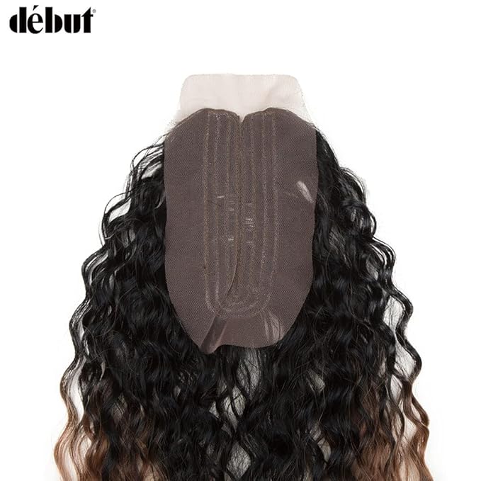 DÉBUT 30 Inch Synthetic Hair Bundles Water Wave 6 Bundles with Closure High Temperature Weaving Hair Extensions 290g for Full Head Heat Resistant Deep Curly Hair 7PCS TT1B/30 Dark Roots with Brown
