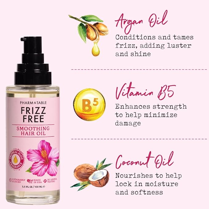 Frizz Free Smoothing Hair Oil - Made with Antioxidant-Rich Argan Oil, Nourish and Detangle Your Hair, 100ml