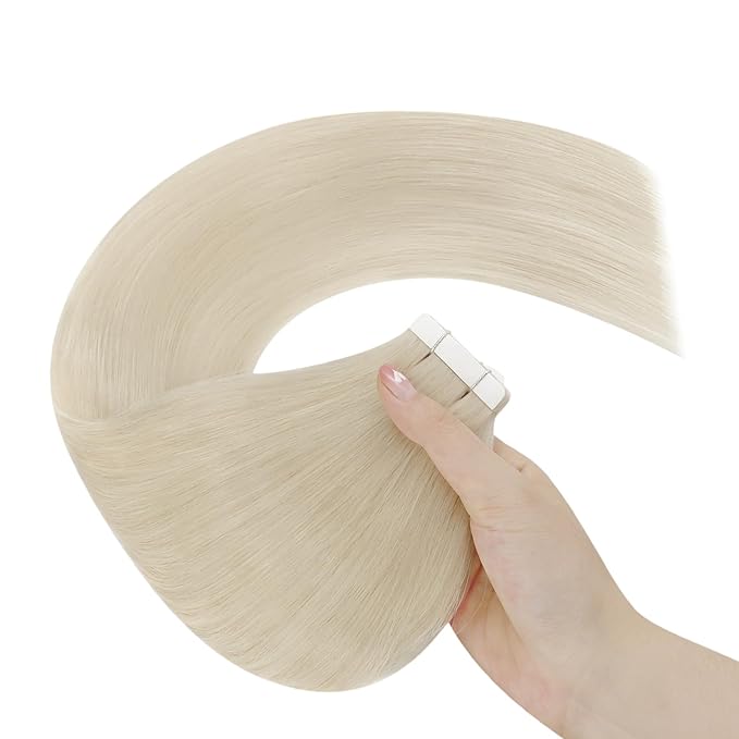 YoungSee Tape in Hair Extensions Real Human Hair Platinum Blonde Tape ins Human Hair Extensions Platinum Blonde Tape Extensions Human Hair Blonde 14 Inch 50g Tape in Extension Remy Human Hair 20pcs