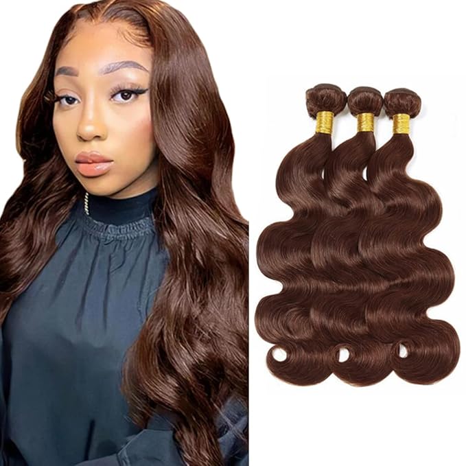 #4 Brown Bundles Human Hair Body Wave Bundles 28 30 32 Inch Human Hair Weave 3 Bundle Unprocessed Brazilian Virgin Hair Chocolate Body Wave Human Hair Extensions 50 Grams/Bundle