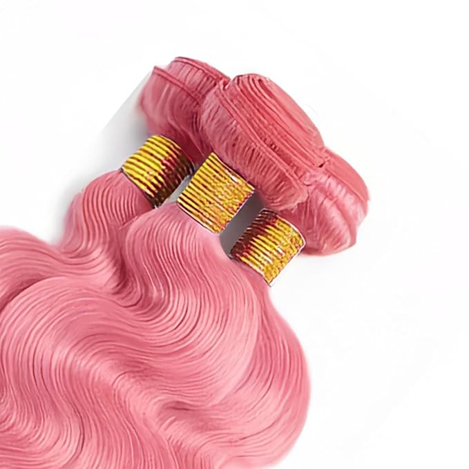 Pink Body Wave Bundles Pure Pink Human Hair Bundles Grade 8A Brazilian Virgin Remy Hair Extensions 20 22 24 Inch Double Weft Hair Weave 300g