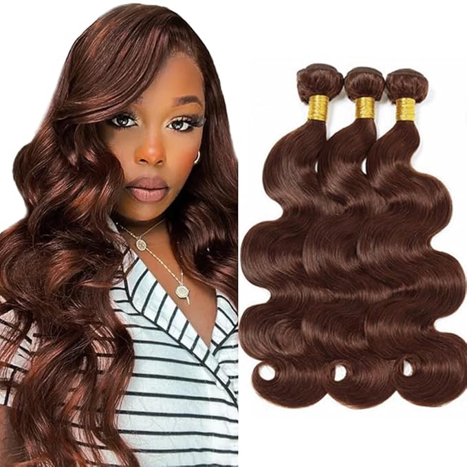 #4 Brown Bundles Human Hair Body Wave Bundles 30 32 34 Inch Human Hair Weave 3 Bundle Unprocessed Brazilian Virgin Hair Dark Brown Body Wave Human Hair Extensions 50 Grams/Bundle