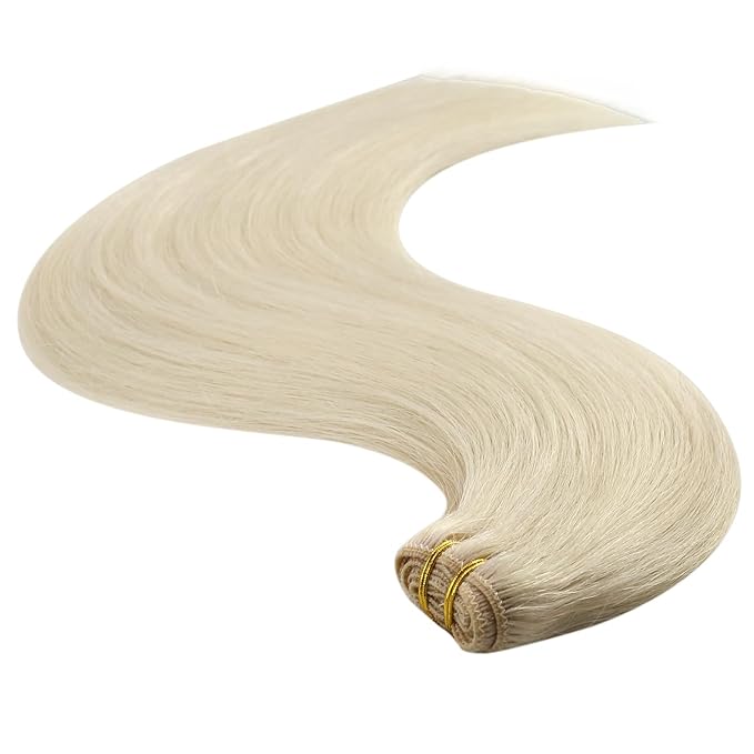 YoungSee Weft Human Hair Extensions Blonde Sew in Real Hair Extensions Platinum Blonde Soft and Silky Sew in Weft Human Hair Extensions 24Inch 100G
