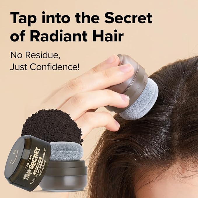 I DEW CARE Tap Secret Dry Shampoo Powder with Biotin - Tap Secret Dark Brown | Strengthening & Volumizing, Powder Type, Refillable, Travel size, Non-aerosol, Brunette, Korean Ginseng, 0.24 Oz