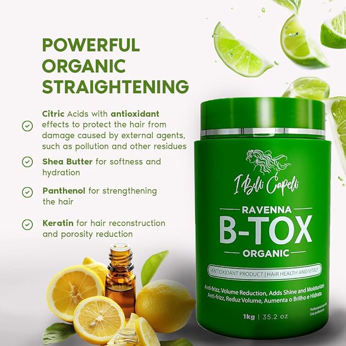 Ravenna Organic Hair B-tox Treatment - Formaldehyde-Free, Anti-Frizz Smoothing for Hair - 35.2 oz (1kg)