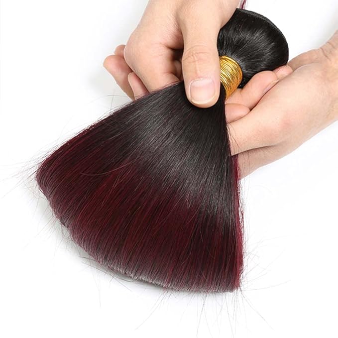 Straight Bundles Burgundy Human Hair 1B99j Straight Bundles Black Mixed With 99j Two Tone Brazilian Human Hair Extensions Wet and Wavy Soft Silky for Black Women 22 24 26 Inch