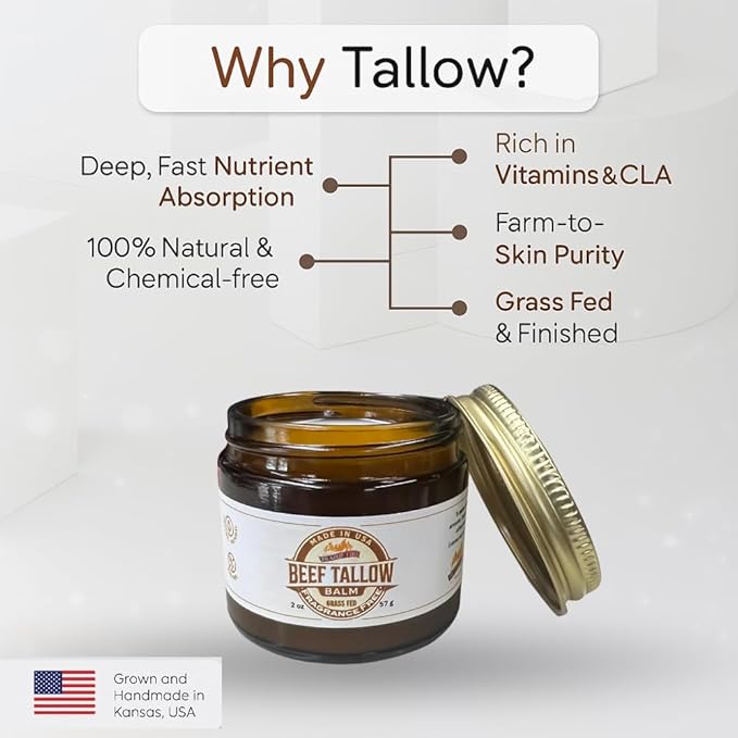 Beef Tallow Balm - 8 oz - Made in USA - Organic Grass Fed and Finished - Moisturizing Skin Care Orange