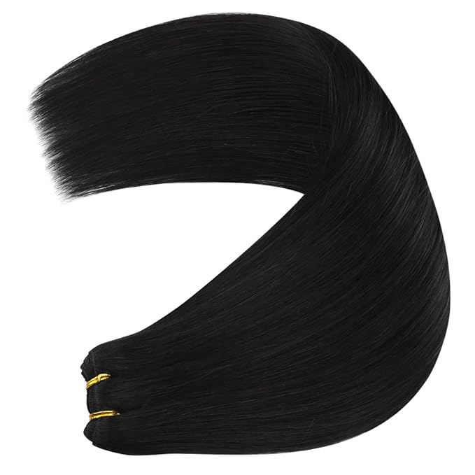 YoungSee 100G Weft Hair Extensions Black Human Hair Weft Extensions Jet Black Sew in Hair Extensions Real Human Hair Black Soft and Silky Weft Hair Extensions Human Hair 14Inch