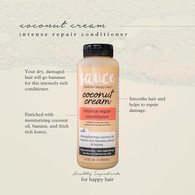 SAUCE BEAUTY Conditioner, Intense Repair Coconut Cream Conditioner (10 Fl Oz) for Dry, Damaged, Frizzy & Curly Hair, Revitalizing Coconut Oil, Banana & Honey, Paraben & Sulfate-Free