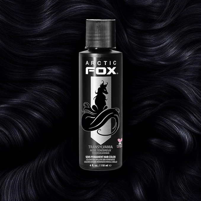 Arctic Fox Semi-Permanent Hair Dye, Vegan & Cruelty-Free, Conditioning, Ammonia-Free, Peroxide-Free, Jet Black Color, Transylvania, 4 Fl Oz (Pack of 2)