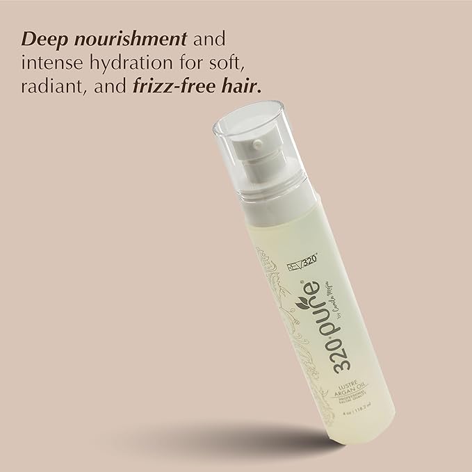 320Pure Lustre Argan Oil For Hair 4oz Pump, Aceite de argán para el cabello, Argan Oil Hair Treatment with Pure Argon for Color-Treated, Damaged, Dry, Straight and Curly