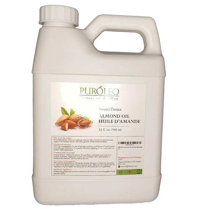 PUROLEO Sweet Almond Oil 32 Fl Oz/946 ML 100% Natural and Pure | Moisturizer & Carrier Oil | Beauty & DIY Blends, Massage Oil, Body Oil, Hair Oil and Baby Oil | Made from Almonds raw