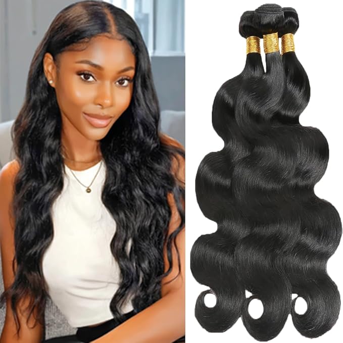 Natural Color Body Wave Bundles Human Hair Color 1B Body Wave Bundles Double Weft Brazilian Human Hair Soft and Silky for Black Women 12 12 12 Inch
